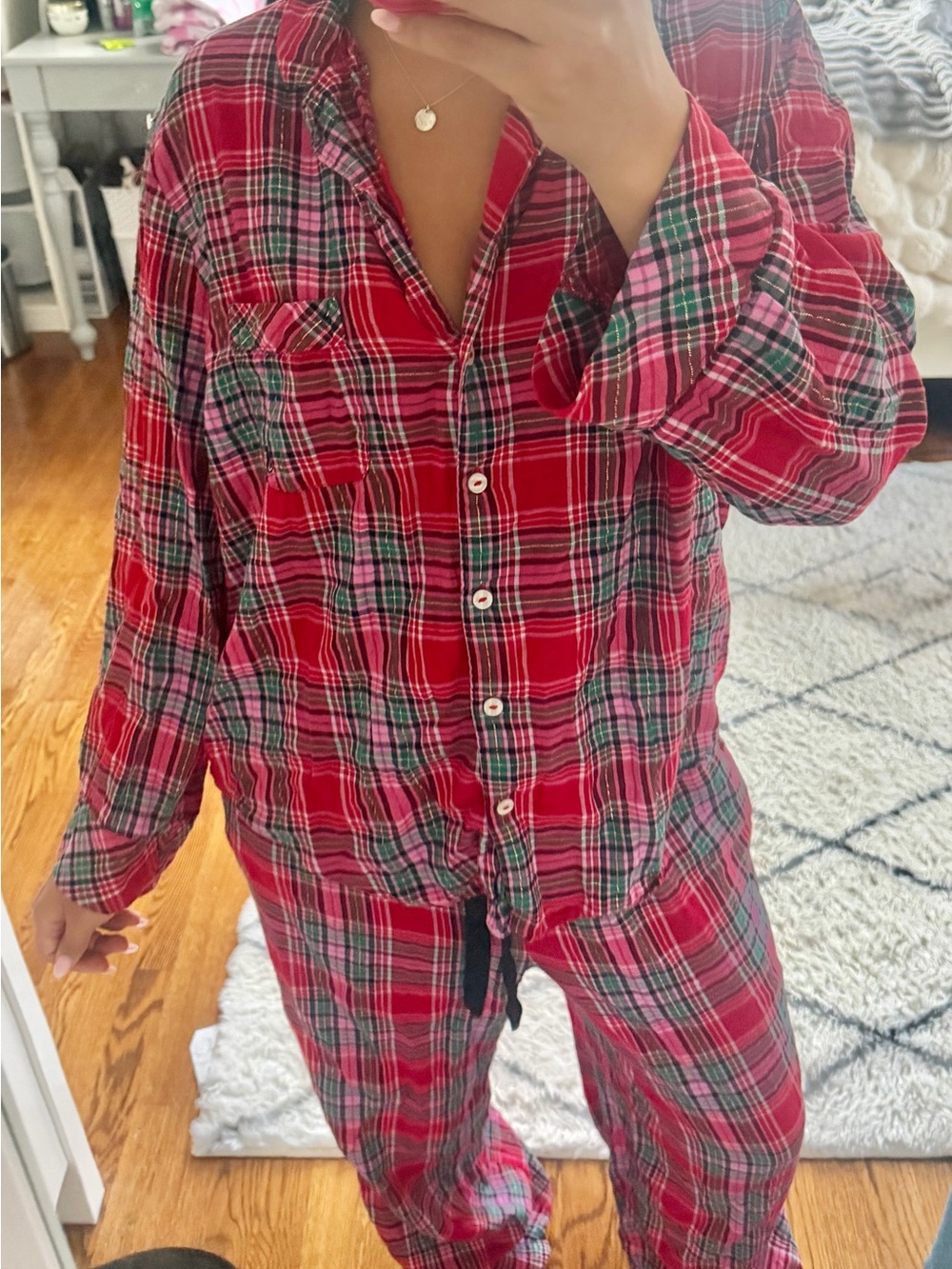 Victoria's Secret Red & Green Plaid Pajama Set - Size M